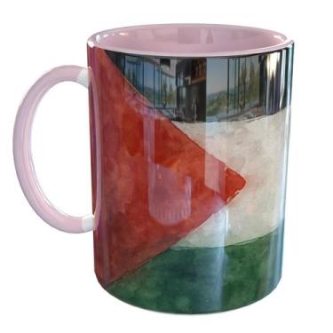 Imagem de Caneca Porcelana Palestina Bandeira - Pense Canecas, Rosa Claro