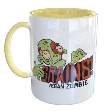 Imagem de Caneca Porcelana Vegano Engraçado Grains Zombie - Pense Canecas, Amare