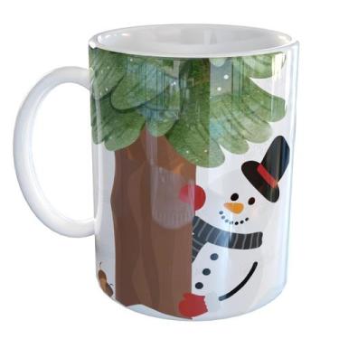 Imagem de Caneca Porcelana Boneco de Neve e Esquilo no Natal - Pense Canecas, Br