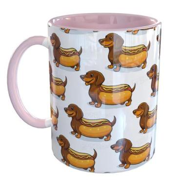 Imagem de Caneca Porcelana Cachorro Salsicha Dachshund - Pense Canecas, Rosa Cla
