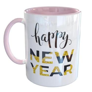 Imagem de Caneca Porcelana Happy New Year Presente - Pense Canecas, Rosa Claro
