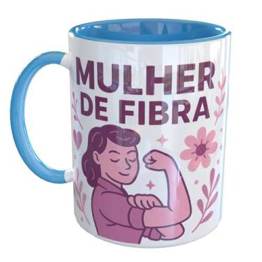 Imagem de Caneca Porcelana Mulher De Fibra Empoderamento - Pense Canecas, Azul C