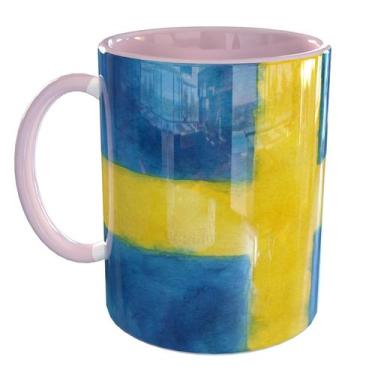 Imagem de Caneca Porcelana Suécia Bandeira - Pense Canecas, Rosa Claro