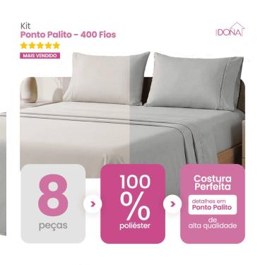 Imagem de Kit 2 Jogos de Lençol Casal/King 4 Peças 400 Fios Ponto Palito Toque Macio Premium Casa Dona