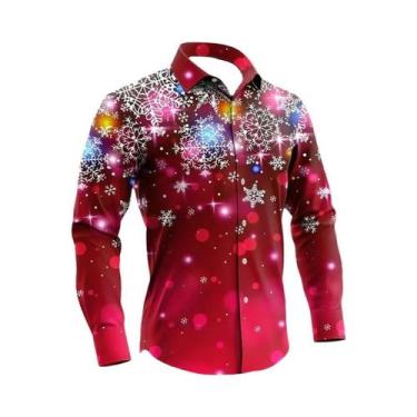 Imagem de Camisa Masculina De Natal Com Estampa 3D Do Papai Noel, Casual, Manga 