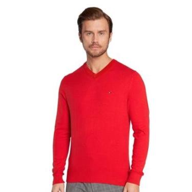 Imagem de Suéter Tommy Hilfiger Masculino Signature V-Neck Vermelha-Masculino