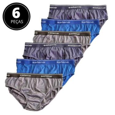 Imagem de Kit 6 Cuecas Slip Adulto Algodão Selene 11900, Azul, Marinho, Chumbo, 