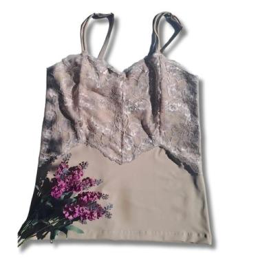 Imagem de Camisete de Alças Ajustável com Renda Segunda Pele Feminina - Provence