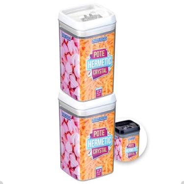 Imagem de 2 Potes Porta Mantimento Cozinha Hermético Transparente 2.3l - Injepla