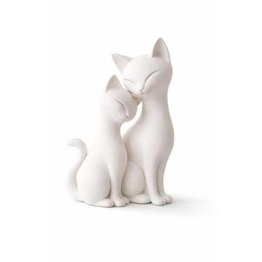 Imagem de Escultura Gato Gatinho Dupla Decoração Adorno Pet Cores Top Cor:Branco