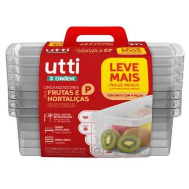 Imagem de Conjunto 4 Potes Organizadores de Geladeira com Tampa Plástico Frutas e Verduras P Utti...