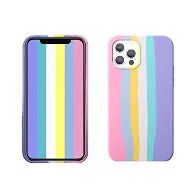 Imagem de Oniuk Compatível com iPhone 11 de 6,1 polegadas Creative Cute Rainbow Pink Stripe Line Soft Liquid Silicone Case [Proteção contra quedas] [cantos com absorção de choque]