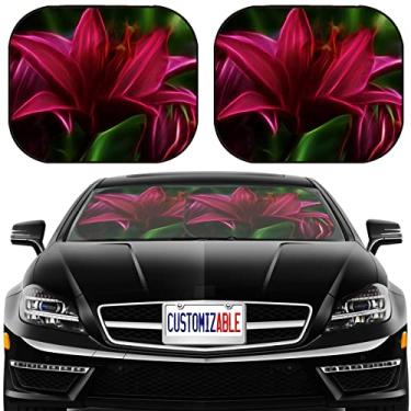 Imagem de MSD Para-sol para carro, pára-brisa, ajuste universal, pacote com 2, bloco de brilho solar, UV e calor, protege o interior do carro, design para flores beleza natureza jardim lírio vermelho macro rosa