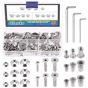 Imagem de Glarks 111 peças M3 M4 M5 304 Arruela de para-choque de aço inoxidável CNC Acabamento arruela do motor com parafusos e porcas de rebite para para-choques, tampas de escotilha de para-lama