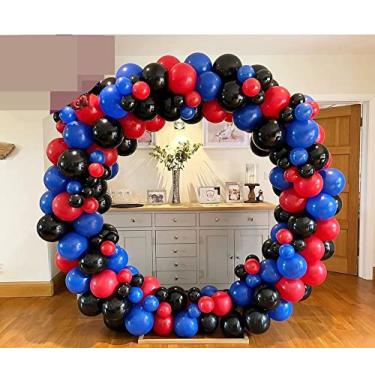 Imagem de Kit de guirlanda de arco de balões de 4,5 m - Kit de balão azul vermelho preto com 100 peças para decoração de aniversário de festa tema aranha