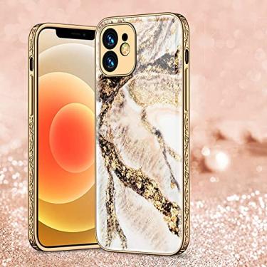 Imagem de Para iPhone 13 12 11 Pro Max Case Textura Floral 3D Pára-choque Lente de proteção total Câmera Capa de vidro temperado, ouro branco, para iPhone 13 Pro