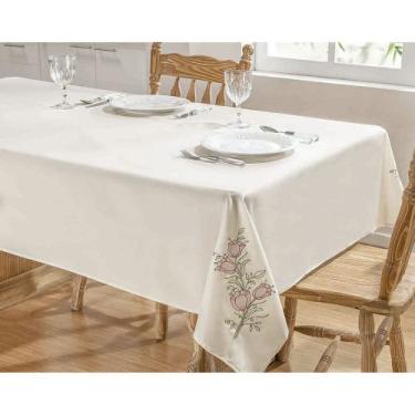 Imagem de Toalha De Mesa Bordada 2,50M X 1,40M Primavera Palha E Pink - Guga Tap