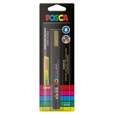 Imagem de POSCA, UNI, Caneta Marcador PC-3M, Ponta Fine, traço de 0,9mm a 1,3mm, Ouro, Blister com 1 Unidade