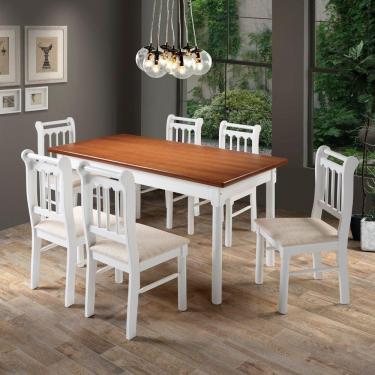 Imagem de Conjunto Sala De Jantar Madeira Maciça 6 Cadeiras Mv Outlet Branco E Mel