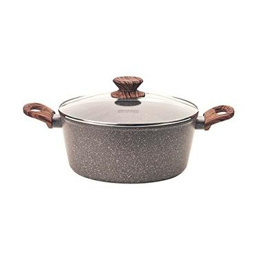 Imagem de Mimo Style Caçarola Grafito Cook Marrom 20cm/2,25L - Estrutura Alumínio, Revestimento Cerâmico Tampa Vidro Temperado Alças e Cabos Soft-Touch. Fogão a Gás, Elétrico, Vitrocerâmico e Sistema de Indução