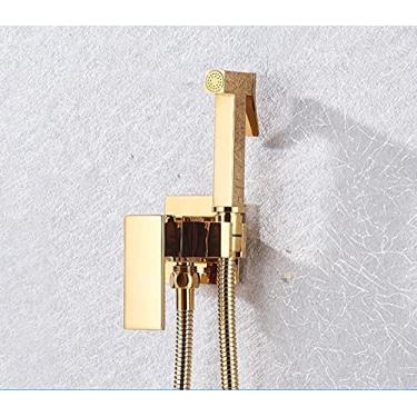 Imagem de XQMY Torneira de chuveiro de bidê preto fosco com sistema de chuveiro torneira de latão sólido torneira misturadora de água fria quente, A01, rosa