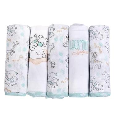 Imagem de Fralda de Pano Bordado com Bainha Kit 5 Unidades Minasrey Loupiot Temas (Verde)