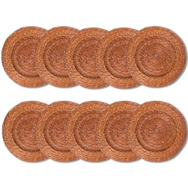 Imagem de Kit 10 Unidades Sousplat Redondo Marrom Rattan 32Cm Rafimex