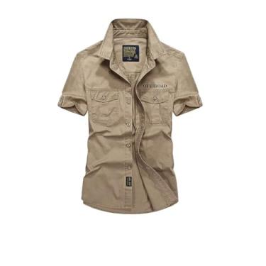 Imagem de Hbufnha Camisa masculina casual camisa de negócios com botão secagem rápida trabalho caminhoneiro camisa xadrez, 03 cáqui, GG
