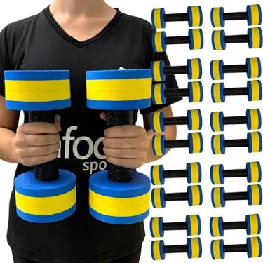 Imagem de Kit 10 Pares Halteres de Hidroginástica Redondo em EVA DF4015-AZ 1-2Kg Azul/Amarelo Dafoca Sports