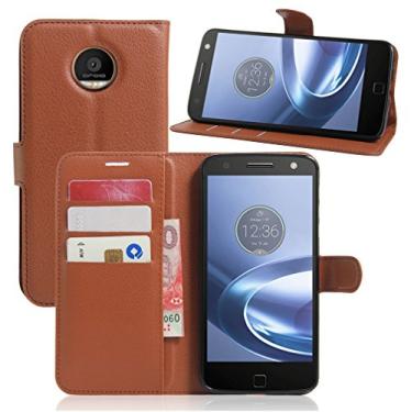 Imagem de Manyip Capa Motorola Moto Z Force, capa de telemóvel em couro, protetor de ecrã de Slim Case estilo carteira com ranhuras para cartões, suporte dobrável, fecho magnético