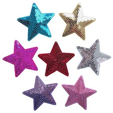 Imagem de KLORIZ 7 peças de adesivos bordados com estrelas coloridas brilhantes para camisa de Natal faça você mesmo acessórios de apliques de roupas femininas