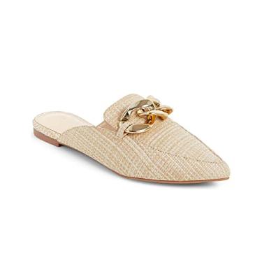 Imagem de Juliet Holy Mocassins femininos Mules sem costas com bico fino e corrente de metal deslizante, Bege amarelo, 11