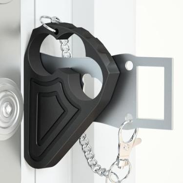 Imagem de Fechadura de porta portátil para segurança de porta de hotel - Fechaduras de metal para segurança de viajantes - Travas e parafusos para segurança adicional evitar entrada não autorizada, preta
