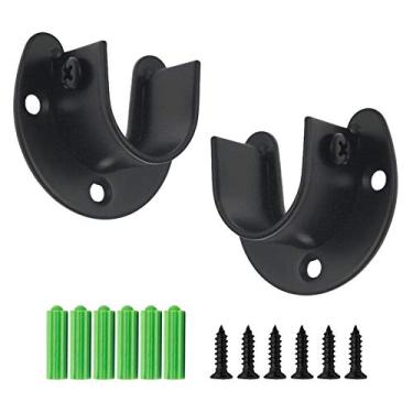 Imagem de Seimneire 2 peças de soquete de varão de aço inoxidável resistente, suporte de flange para guarda-roupa, suporte de vara de varão para armário, suporte para varão de 3,8 cm de diâmetro, em formato de U - preto