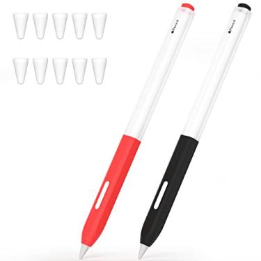 Imagem de JOOSKO Estojo compatível com Apple Pencil Pro/Apple Pencil 2ª geração, design clássico, 2 pacotes de capa fina de silicone macio, [com 10 capas de ponta de silicone] (preto, vermelho)