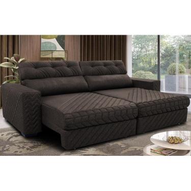 Imagem de Sofá Retrátil E Reclinável 2,35m Molas Ensacadas Cama Inbox Style Thermo Gel Linho Marrom