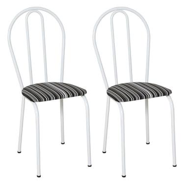 Imagem de Kit 2 Cadeiras De Cozinha Texas Estampado Listrado Pés De Ferro Branco - Pallazio