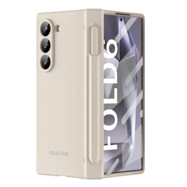 Imagem de HAO RIYLN Capa anti-queda para Samsung Galaxy Z Fold 6, capa de proteção de dobradiça de tela com tudo incluso com slot S-Pen, capa de telefone de carregamento sem fio, branca