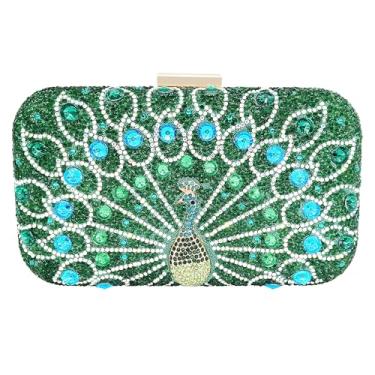 Imagem de MAIRLOM Bolsa clutch com strass para mulheres, noite, casamento, formal, - bolsa de mão redonda com fecho de pérola - Bolsa de diamante de cristal, Clutch pavão verde, 7 x 4.5 x 2 inches