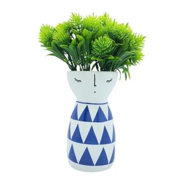 Imagem de Up2u Decor - Vaso Decorativo em Porcelana Médio Azul e Branco Moderno