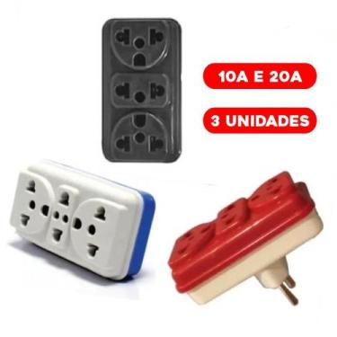 Imagem de Adaptador Benjamim Tomada 10A 20A Casulo 3 Saídas Kit 3 Unid - Psm
