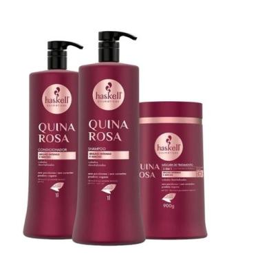Imagem de Kit Haskell Quina Rosa Shampoo 1 Litro 1 Condicionador 1 Litro 1 Masca