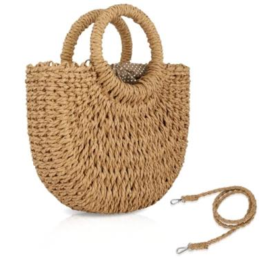 Imagem de FENBEN Bolsa tiracolo feminina de palha para verão e praia, Marrom, Small