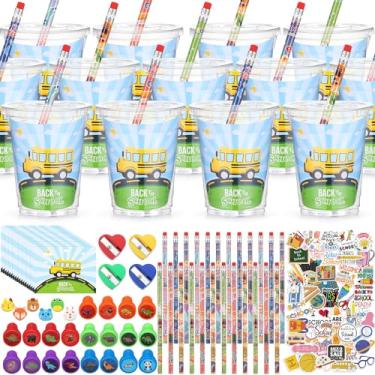 Imagem de Affrolling 194 Pcs Welcome Back to School Gifts Include Pencils, Erasers, Pencil Sharpeners, Stamps, Stickers, Greeting Cards, Transparent Cups with Lids Class Goody Bag Filler for Boys Girls