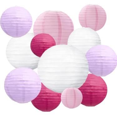 Imagem de 20 peças de lanternas de papel roxo claro rosa rosa rosa branco para festas, lanternas de papel redondas chinesas 15,2 cm, 20,3 cm, 25,4 cm 30,5 cm, lanternas de papel branco asiáticas, para decoração