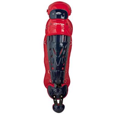 Imagem de Rawlings Sporting Goods Catchers Velo Series Protetores de perna intermediários, 39,4 cm, azul-marinho/escarlate