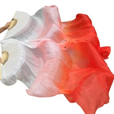 Imagem de SNOWAQUA Fãs de véu de seda sintética de dança do ventre, 1 par (esquerda + direita) véu longo de fãs de bambu de seda sintética, fãs de seda para dança do ventre, desempenho de dança (estilo17, 35,4 x 70,8 polegadas)