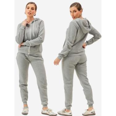 Imagem de Conjunto Moletom Feminino Roupas De Frio Feminina Blusa Canguru Zíper 
