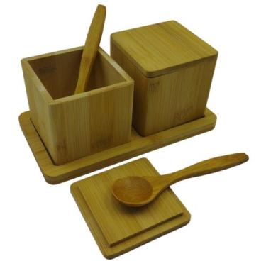 Imagem de Kit Potes Porta Tempero Condimento Em Bambu Cozinha Maranta - Kadê