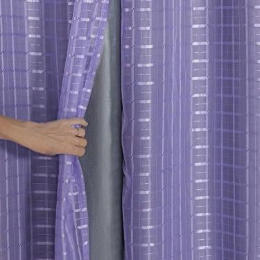 Imagem de Cortina Blackout Prata com Voil Xadrez 2,80 m x 2,30 m - Lilás - EDDI 